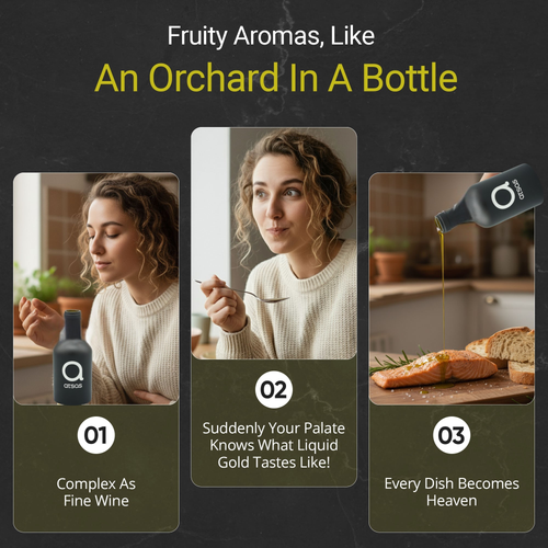 Atsas Silver extra virgin olive oil aroma, tasting and serving presentation